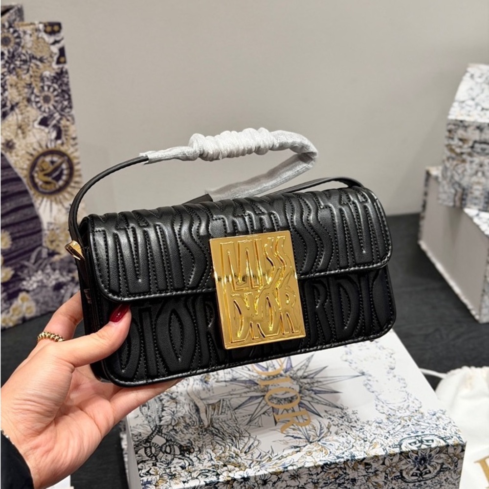 Christian Dior Black Quilted Leather Crossbody Bag Gold Logo Plaque